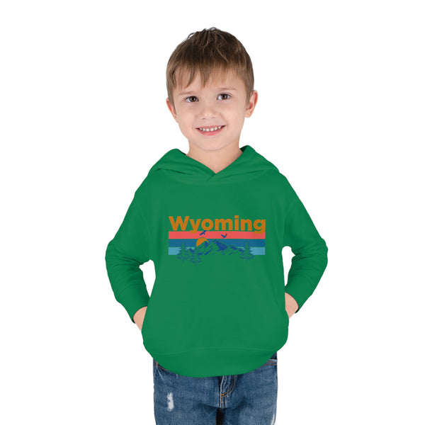 Wyoming Toddler Hoodie - Retro Mountain Sun Unisex Wyoming Toddler Sweatshirt
