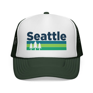 Buy dark-green Seattle, Washington Retro Trees Trucker Hat - Vintage Style Seattle Cap