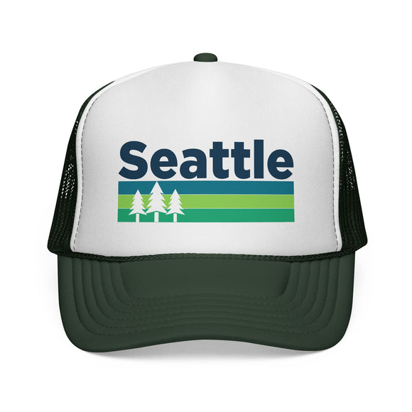Seattle, Washington Retro Trees Trucker Hat - Vintage Style Seattle Cap