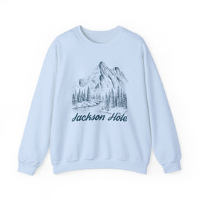 Buy light-blue Jackson Hole, Wyoming Sweatshirt - Mountain Illustration Graphic Crewneck