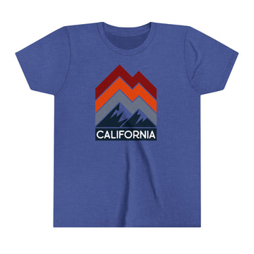Buy heather-true-royal California Youth Shirt - Retro Mountain California Kid's T-Shirt - Chevron Peaks