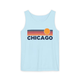Buy chambray Chicago, Illinois Retro Sunstripe Tank Top | Comfort Colors - 100% Cotton