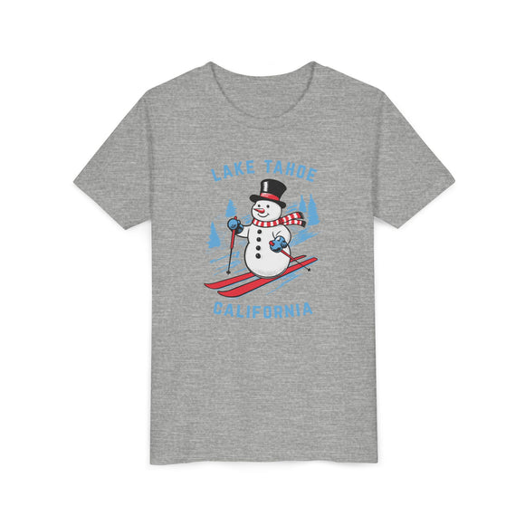 Lake Tahoe, California Youth Skiing Snowman Tee - Kids Lake Tahoe T Shirt