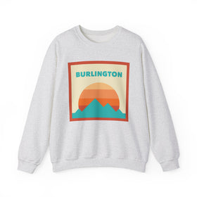 Retro Burlington, Vermont Sweatshirt, Mountain Sun Design, Unisex Crewneck, Gift for Outdoorsy Friends, Vintage Burlington, Vermont Jumper