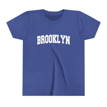 Buy heather-true-royal Brooklyn, New York Youth Graphic Tee - Kids Brooklyn T Shirt - Varsity Arch