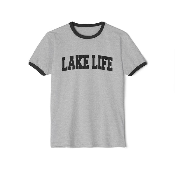 Lake Life Cotton Ringer T-Shirt - Nature Lover Gift, Outdoor Enthusiast Tee, Camping Shirt, Summer Vibes Top, Relaxation Apparel