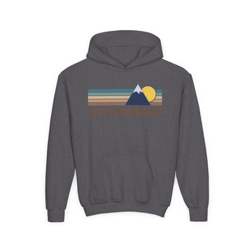 Buy dark-heather Colorado Youth Hoodie - Retro Mountain Colorado Youth Sweatshirt