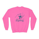 Wyoming Youth Crewneck Sweatshirt - Snowman Ski Snowman Unisex Kid's Wyoming Sweatshirt-3