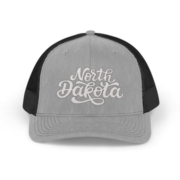 Buy heather-grey-black North Dakota Snapback Trucker Cap - Embroidered North Dakota Hat