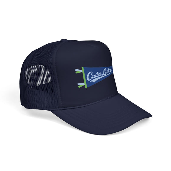 Crater Lake National Park Pennant Trucker Hat — Vintage Foam Mesh Cap
