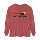 Salt Lake City, Utah Long Sleeve T-Shirt Retro Mountain, Unisex Salt Lake City Unisex Garment-dyed Long Sleeve T-Shirt-5