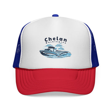 Buy blue-red Chelan, Washington Wakeboard Boat Trucker Hat