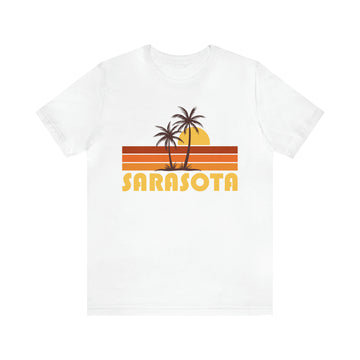 Buy white Sarasota, Florida T-Shirt - Retro Unisex Sarasota Shirt - Palm Stripe Horizon