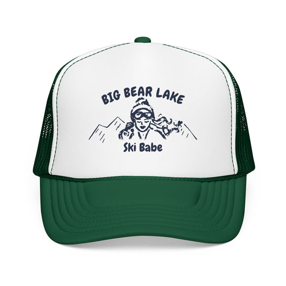 Big Bear Lake, California Ski Babe Trucker Hat — Foam Mesh Cap