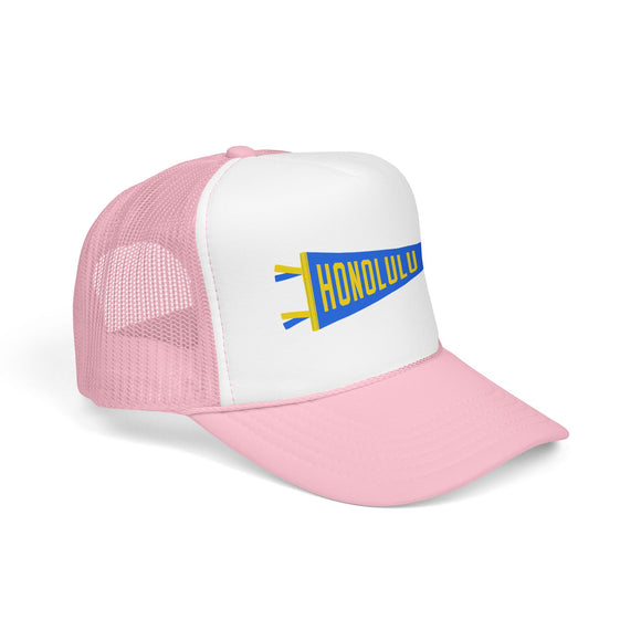 Honolulu, Hawaii Pennant Trucker Hat — Retro Flag Foam Cap