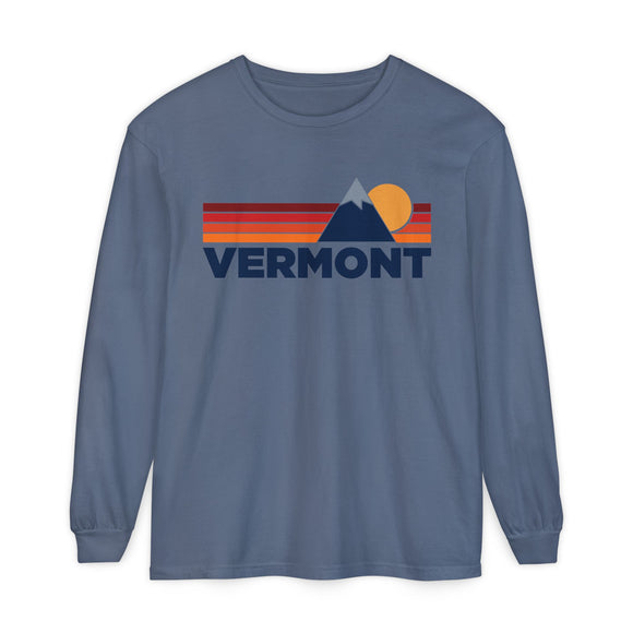 Vermont Long Sleeve T-Shirt Retro Mountain, Unisex Vermont Unisex Garment-dyed Long Sleeve T-Shirt