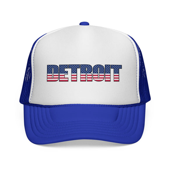 Detroit Michigan Stars and Stripes Trucker Cap | Flag Patch Mesh Hat