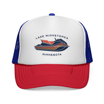 Buy blue-red Lake Minnetonka, Minnesota PWC Boating Trucker Hat