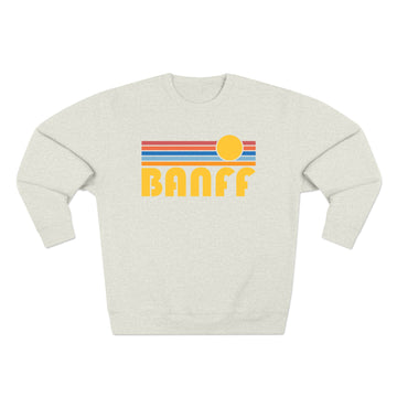 Buy oatmeal-heather Premium Banff, Canada Retro Sun Graphic Sweatshirt