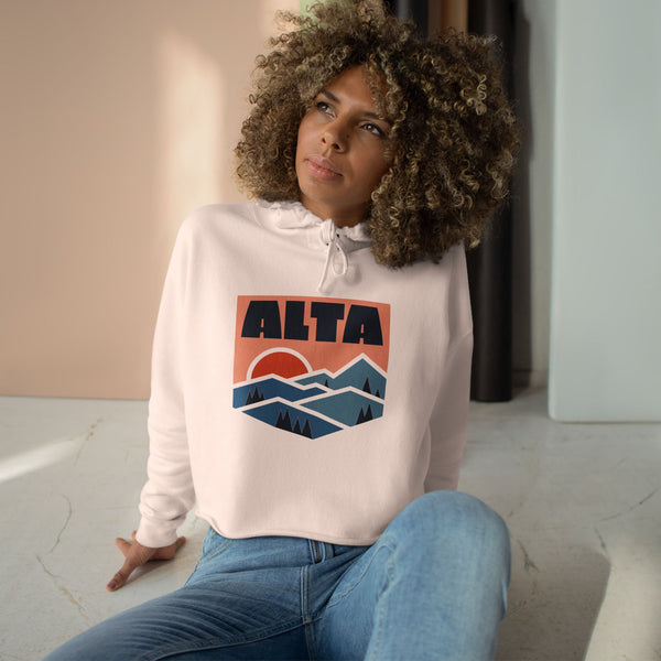 Women's Alta, Utah Crop Hoodie - Retro Mountain Crop Sweatshirt