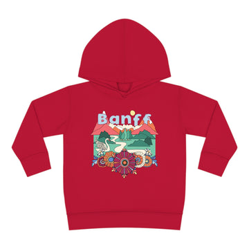 Buy vintage-red Banff, Canada Toddler Hoodie - Boho Mountain Unisex Banff Toddler Sweatshirt
