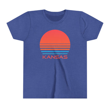 Buy heather-true-royal Kansas Youth Shirt - Retro 80s Kansas Kid's T-Shirt