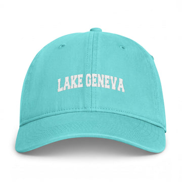 Buy chalky-mint Lake Geneva, Wisconsin Washed Baseball Cap - Vintage Coastal Comfort Colors