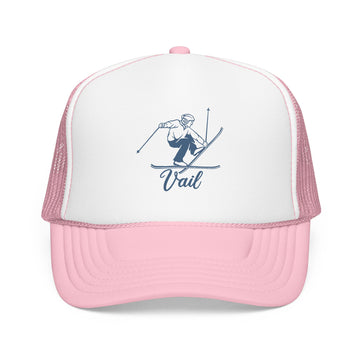 Vail, Colorado Snow Ski Trucker Hat — Retro Skier Foam Vail Cap