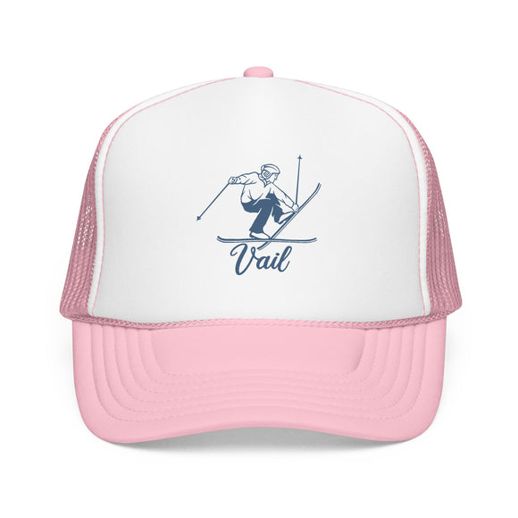 Vail, Colorado Snow Ski Trucker Hat — Retro Skier Foam Vail Cap