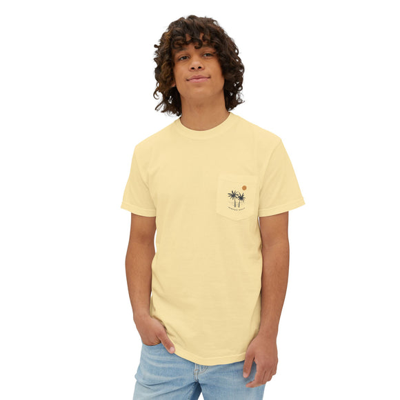Newport Beach, California Palm Tree Pocket Tee, Summer Coastal Vibes Top, Beach Apparel - Comfort Colors Graphic T Shirt