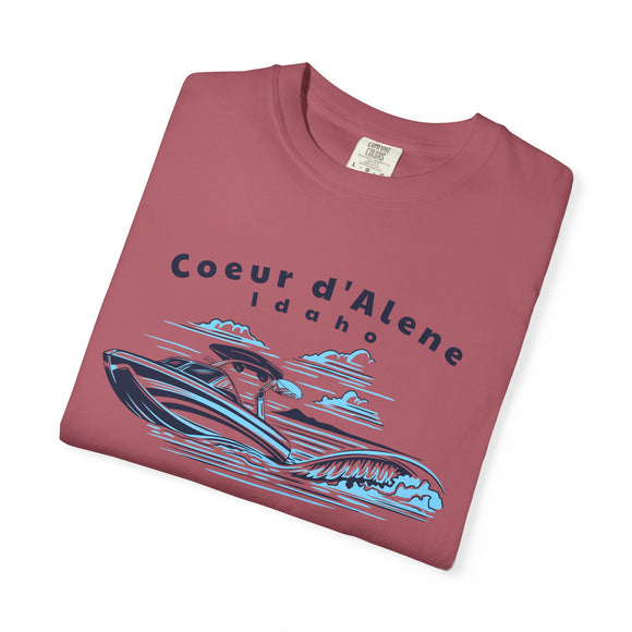 Coeur d Alene, Idaho T-Shirt, Comfort Colors 100% Cotton Wakeboard Boat Tee