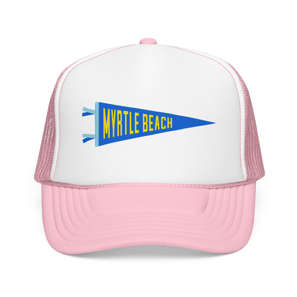 Myrtle Beach, South Carolina Pennant Trucker Hat — Retro Flag Foam Cap