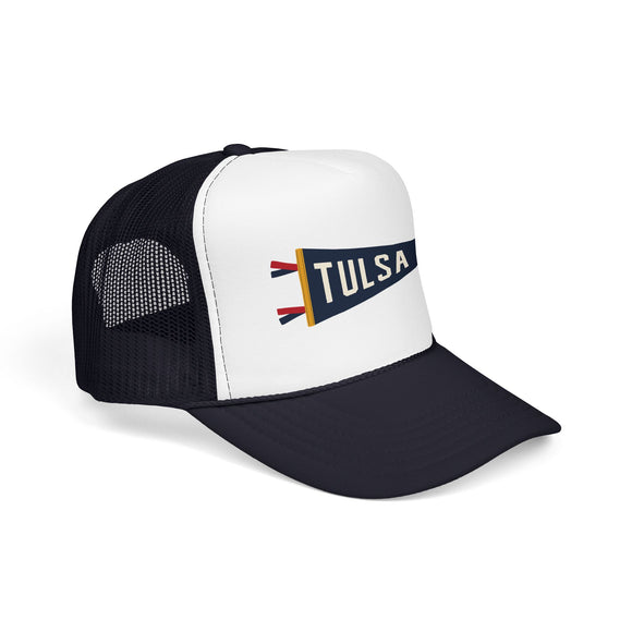 Tulsa, Oklahoma Pennant Trucker Hat — Retro Flag Foam Cap