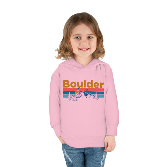 Boulder Toddler Hoodie - Retro Mountain Sun Unisex Boulder Toddler Sweatshirt