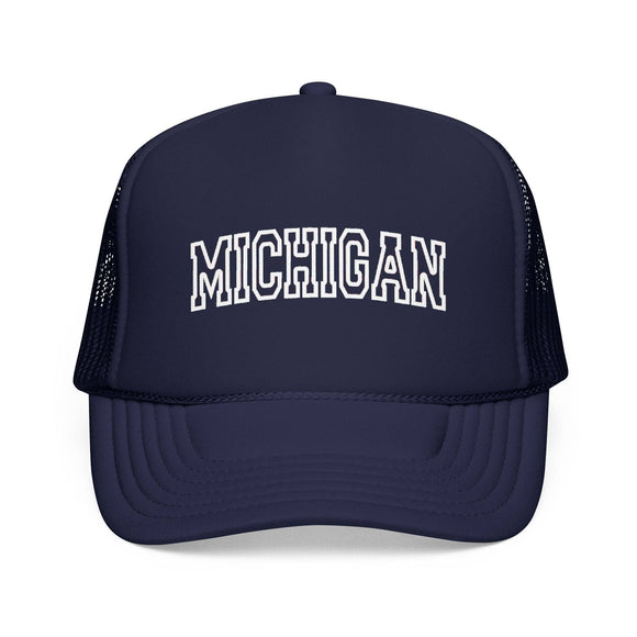Kids Michigan Trucker Hat Vintage College Foam Mesh on white background