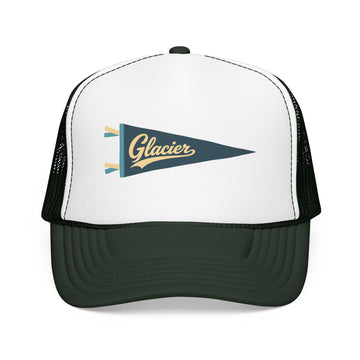 Buy dark-green-white-dark-green Glacier National Park Pennant Trucker Hat — Vintage Foam Mesh Cap