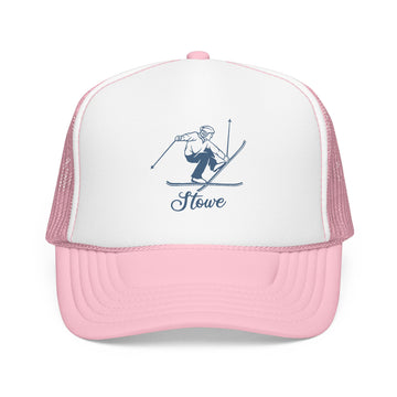 Stowe, Vermont Snow Ski Trucker Hat — Retro Skier Foam Stowe Cap
