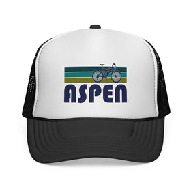 Aspen, Colorado Retro Bike Trucker Hat - Vintage Style Aspen Cap
