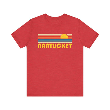 Buy heather-red Nantucket Retro Sunset Unisex Tee - Perfect Summer Vibe T-Shirt
