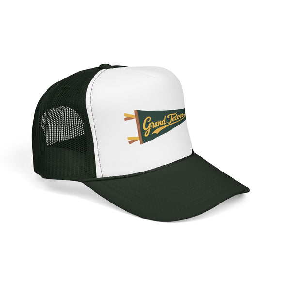Grand Teton National Park Pennant Trucker Hat — Vintage Foam Mesh Cap