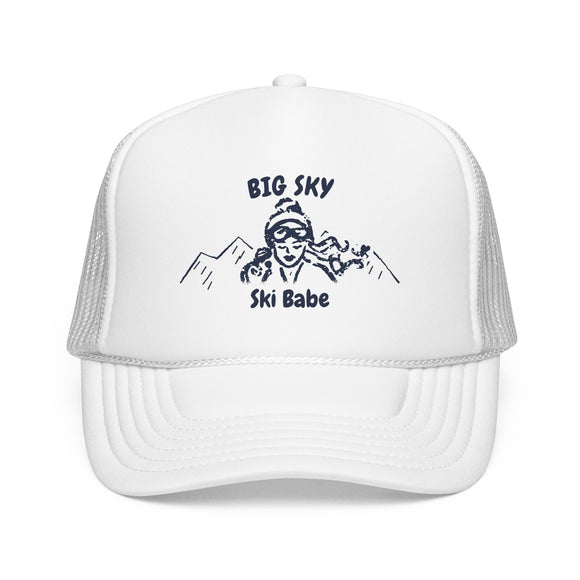 Big Sky, Montana Ski Babe Trucker Hat — Foam Mesh Cap