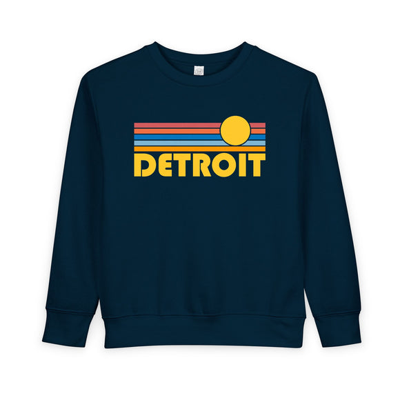 Detroit, Michigan Toddler Sweatshirt - Retro Sun Detroit Toddler Crewneck Sweatshirt