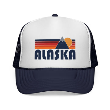 Buy dark-navy Alaska Retro Mountains Trucker Hat - Vintage Style Alaska Cap