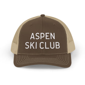Buy brown-khaki Aspen, Colorado Snapback Trucker Cap - Embroidered Aspen Hat