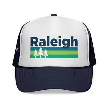 Buy dark-navy Raleigh, North Carolina Retro Trees Trucker Hat - Vintage Style Raleigh Cap