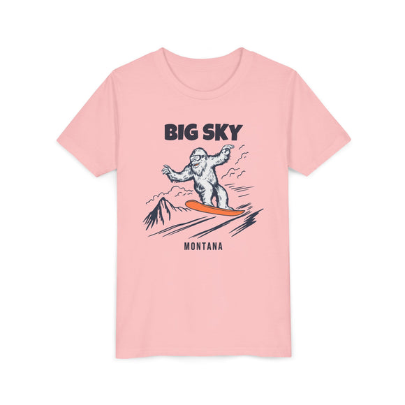 Big Sky, Montana Yeti Snowboard Youth Tee - Kids Skiing Shirt
