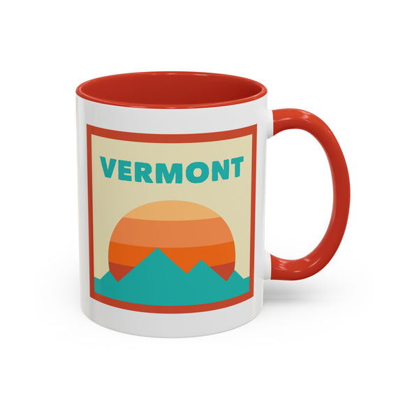 Vermont Retro Ombre Sun Mountain Coffee Mug 11 oz, Vermont Nature Lover Gift, Mountain Enthusiast Mug