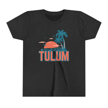 Buy dark-grey-heather Tulum, Mexico Youth Shirt - Retro Palm Tree Tulum Kid's T-Shirt