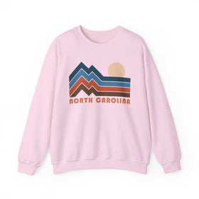 Buy light-pink North Carolina Sweatshirt Retro Mountains, North Carolina Unisex Graphic Crewneck