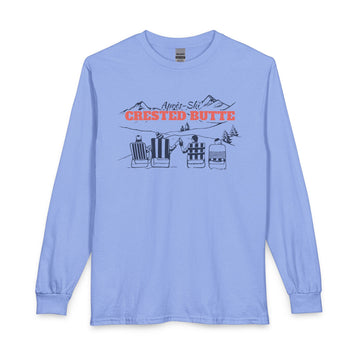 Buy carolina-blue Crested Butte, Colorado Après-ski Long Sleeve Shirt - Mountain Retro Skiing
